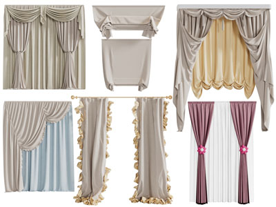 欧式布艺窗纱窗帘3d模型 欧式布艺窗纱窗帘