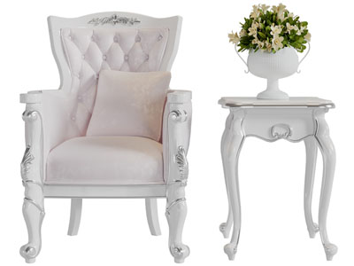 欧式白色雕花单人沙发边几