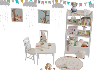 北欧实木装饰收纳柜儿童椅方桌