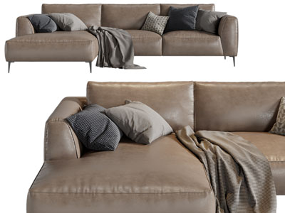 后现代棕色皮革转角多人沙发3d模型 后现代棕色皮革转角多人沙发