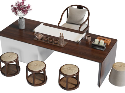 新中式实木茶桌茶凳组合