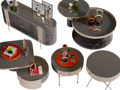 现代圆形茶几玄关柜