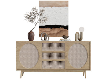 侘寂风实木玄关柜边柜