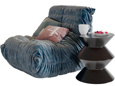 现代布艺单人沙发边几