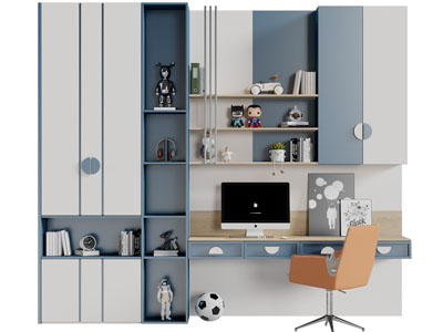 现代组合书桌椅的装饰柜