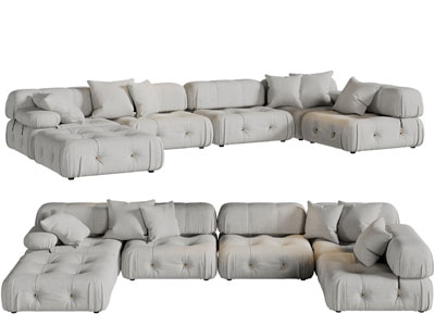 现代软包块状转角多人沙发3d模型 现代软包块状转角多人沙发