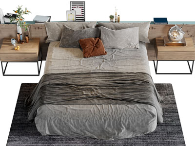 现代布艺双人床床头柜