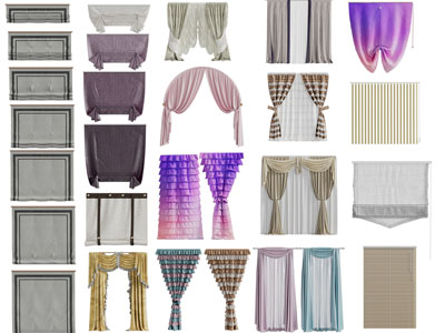 现代布艺窗帘拉帘门帘3d模型 现代布艺窗帘拉帘门帘