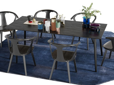 现代黑色长方形餐桌椅组合