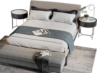 现代布艺双人床床头柜