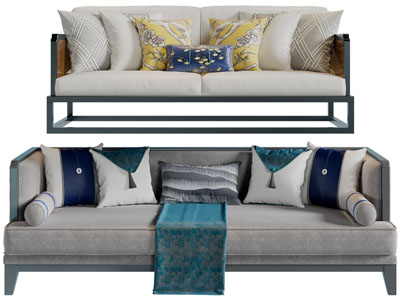 新中式多人沙发3d模型 新中式多人沙发