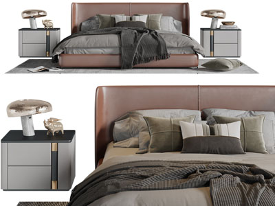 现代皮革床头双人床床头柜