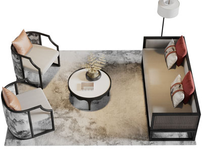 新中式多人单人沙发茶几组合