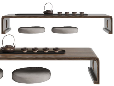 新中式弓形实木茶桌坐垫