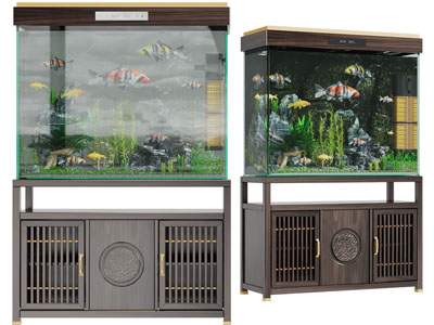 新中式装饰鱼缸实木收纳架