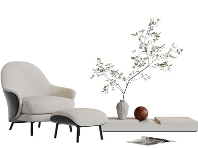 新中式休闲单人沙发脚踏