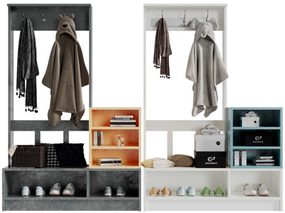 现代玄关带衣架卡座的鞋柜