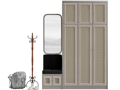 侘寂风衣柜换鞋凳穿衣镜3d模型 侘寂风衣柜换鞋凳穿衣镜