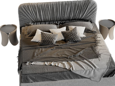 现代布艺双人床床头柜