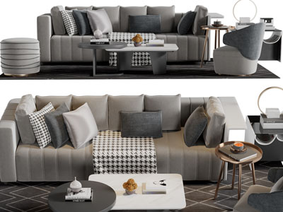 现代布艺多人沙发茶几组合