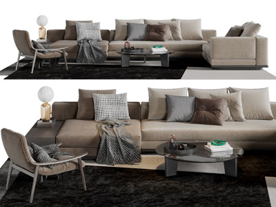 现代布艺多人沙发休闲椅子茶几组合