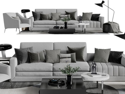 现代布艺多人单人沙发茶几组合