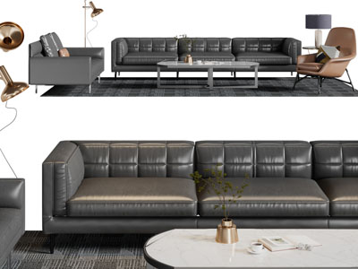 后现代真皮多人沙发休闲椅子茶几组合3d模型 后现代真皮多人沙发休闲椅子茶几组合