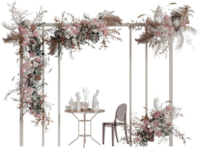 现代轻奢玫瑰花花架桌椅组合3d模型 现代轻奢玫瑰花花架桌椅组合