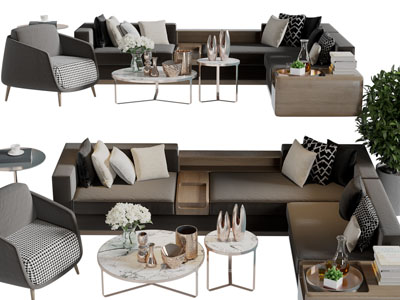 现代布艺转角沙发茶几组合