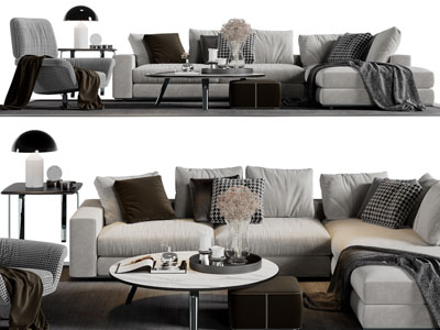 现代多人转角沙发休闲椅子茶几组合