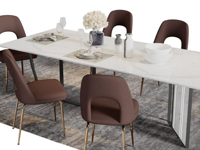 现代长方形大理石餐桌椅组合