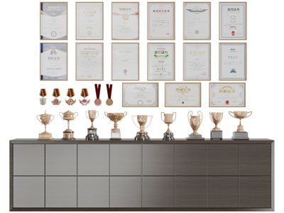 现代奖状奖牌奖杯展柜3d模型 现代奖状奖牌奖杯展柜