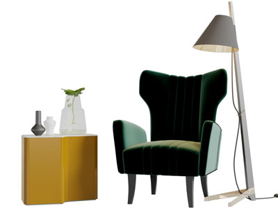 现代复古休闲单人沙发边几