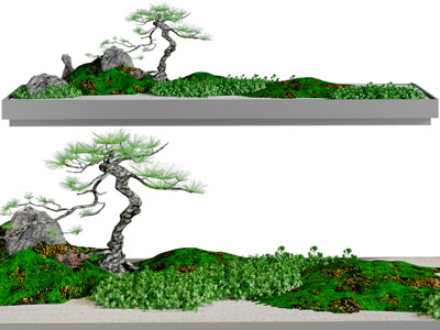 中式松树假山景观园艺小品