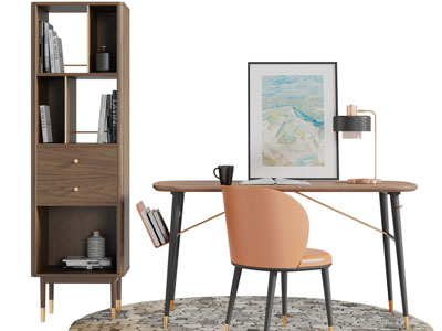 现代实木书柜书桌椅组合