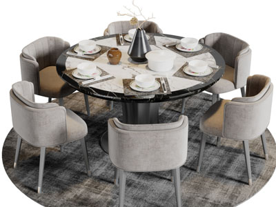现代圆形餐桌椅组合
