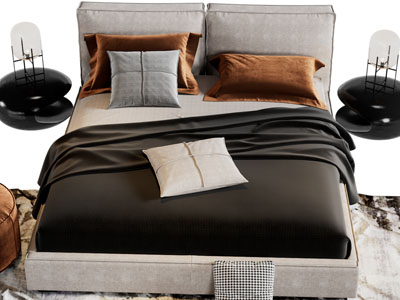 现代布艺双人床