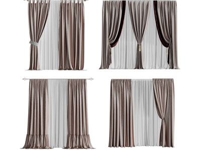 新中式布艺窗纱窗帘3d模型 新中式布艺窗纱窗帘