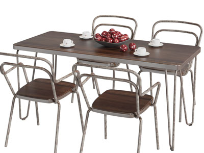 工业风做旧金属支架的餐桌椅组合