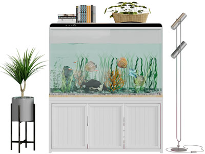 现代带鱼缸水族的收纳装饰柜