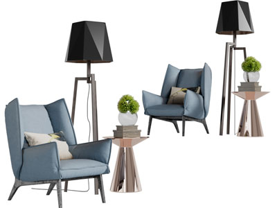 现代布艺休闲椅子边几落地灯