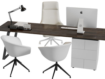 现代实木桌面的老板台办公桌椅组合