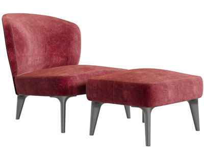 现代红色布艺休闲椅子脚踏