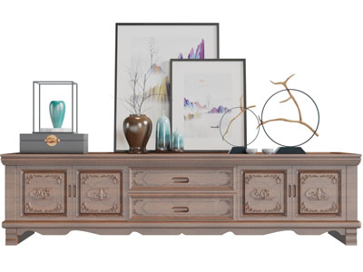 中式雕花实木电视柜