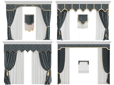 欧式布艺窗帘窗纱3d模型 欧式布艺窗帘窗纱