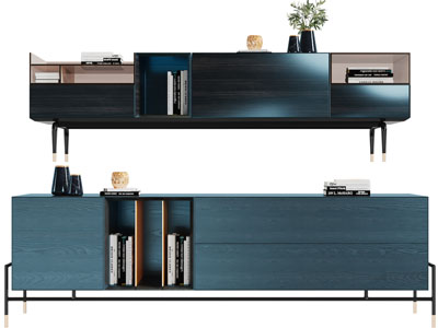现代实木蓝绿色电视柜电视桌