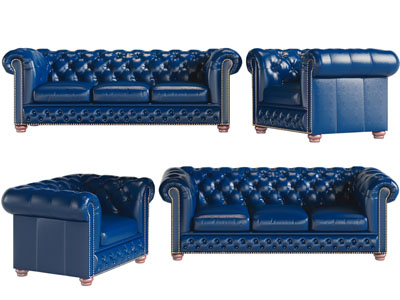 美式皮革软包靠背多人单人沙发