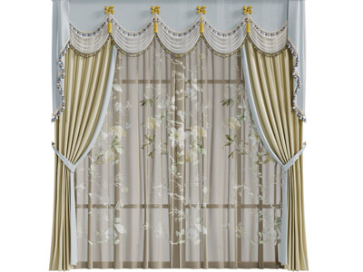 欧式布艺窗纱窗帘3d模型 欧式布艺窗纱窗帘