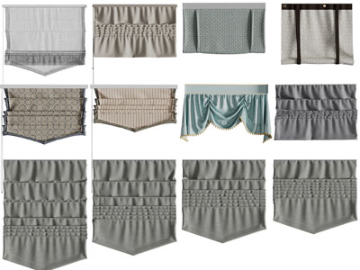 新中式布艺窗帘拉帘3d模型 新中式布艺窗帘拉帘