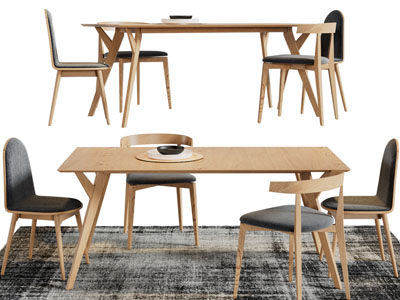 北欧实木长方形餐桌椅组合